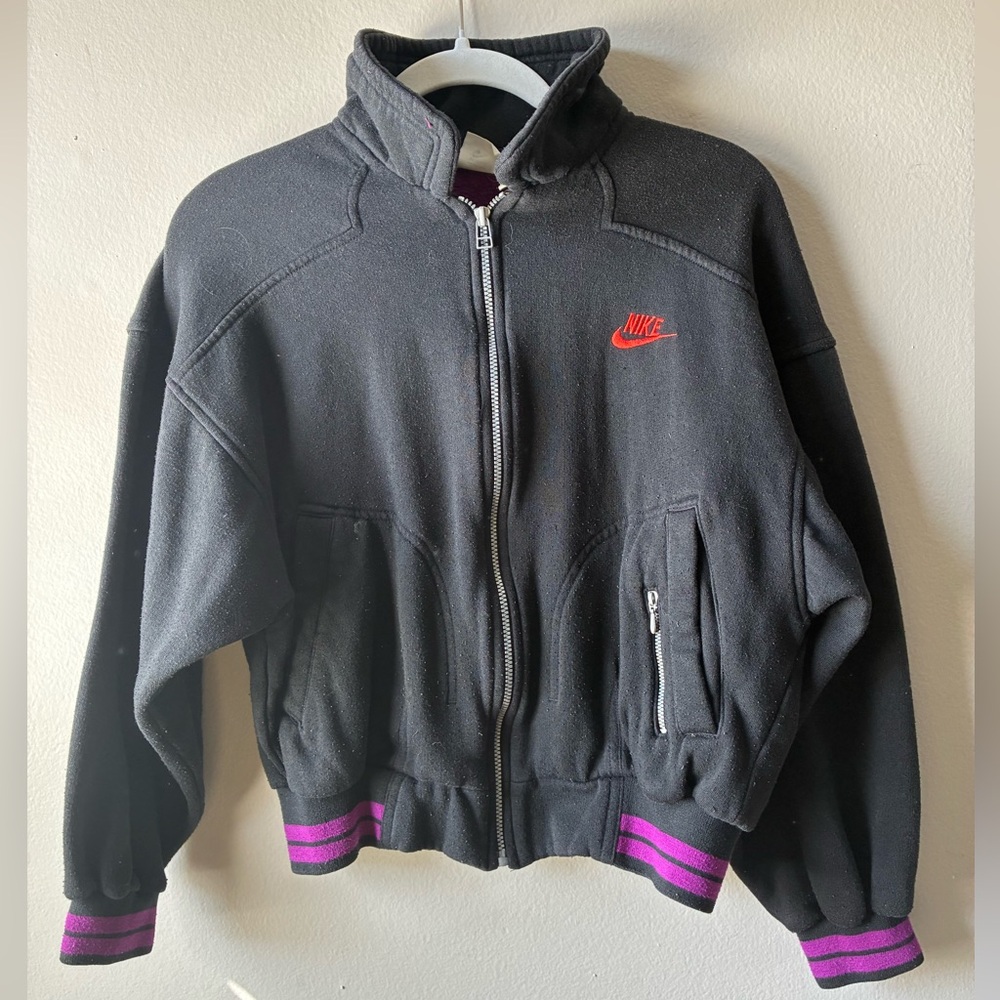 Vintage 90s Nike Black & Purple Zip-Up Fleece Jacket – Size S